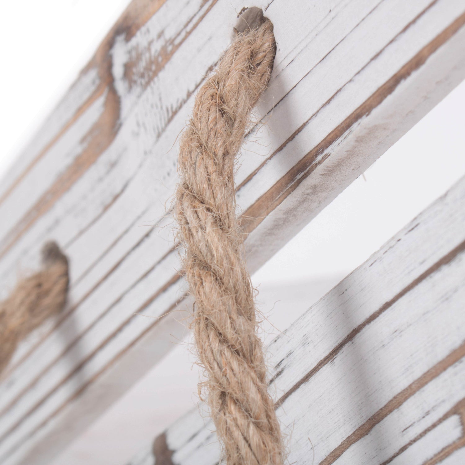 Large Distressed White Wash Rope Handled Crate - REGN