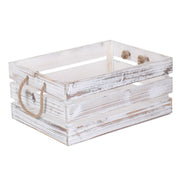 Large Distressed White Wash Rope Handled Crate - REGN
