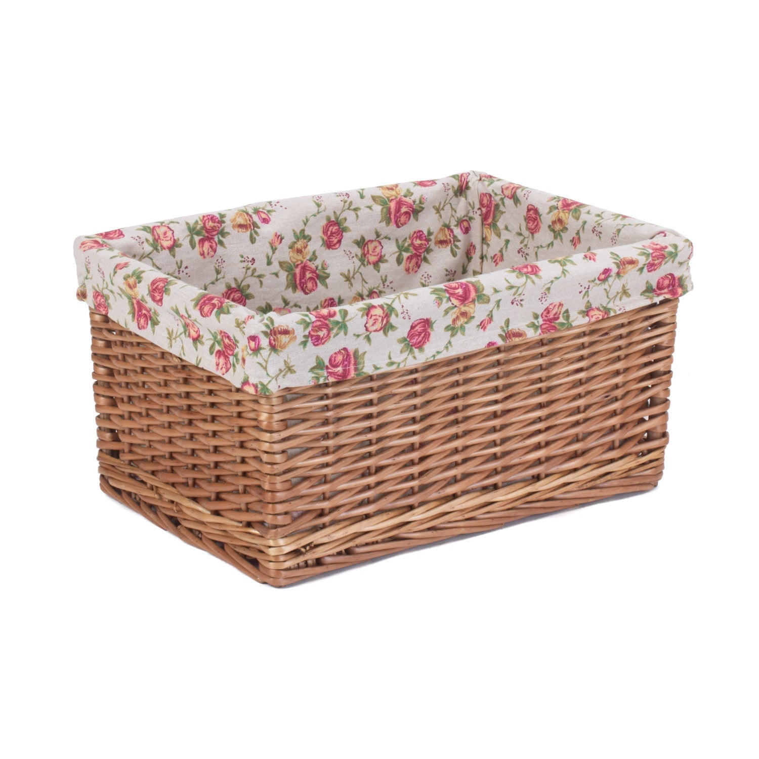 Large Double Steamed Willow Storage Basket with Garden Rose Lining - REGN