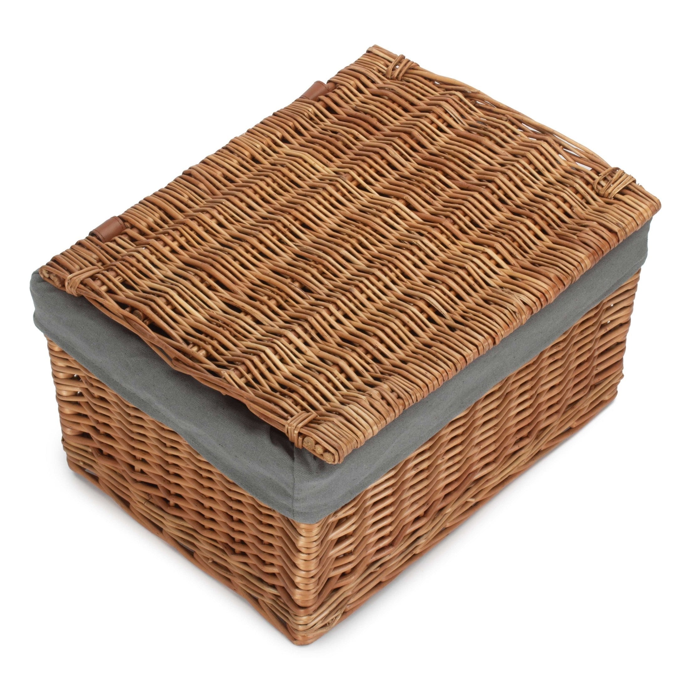 Large Double Steamed WIllow Storage Hamper with Grey Sage Lining - REGN