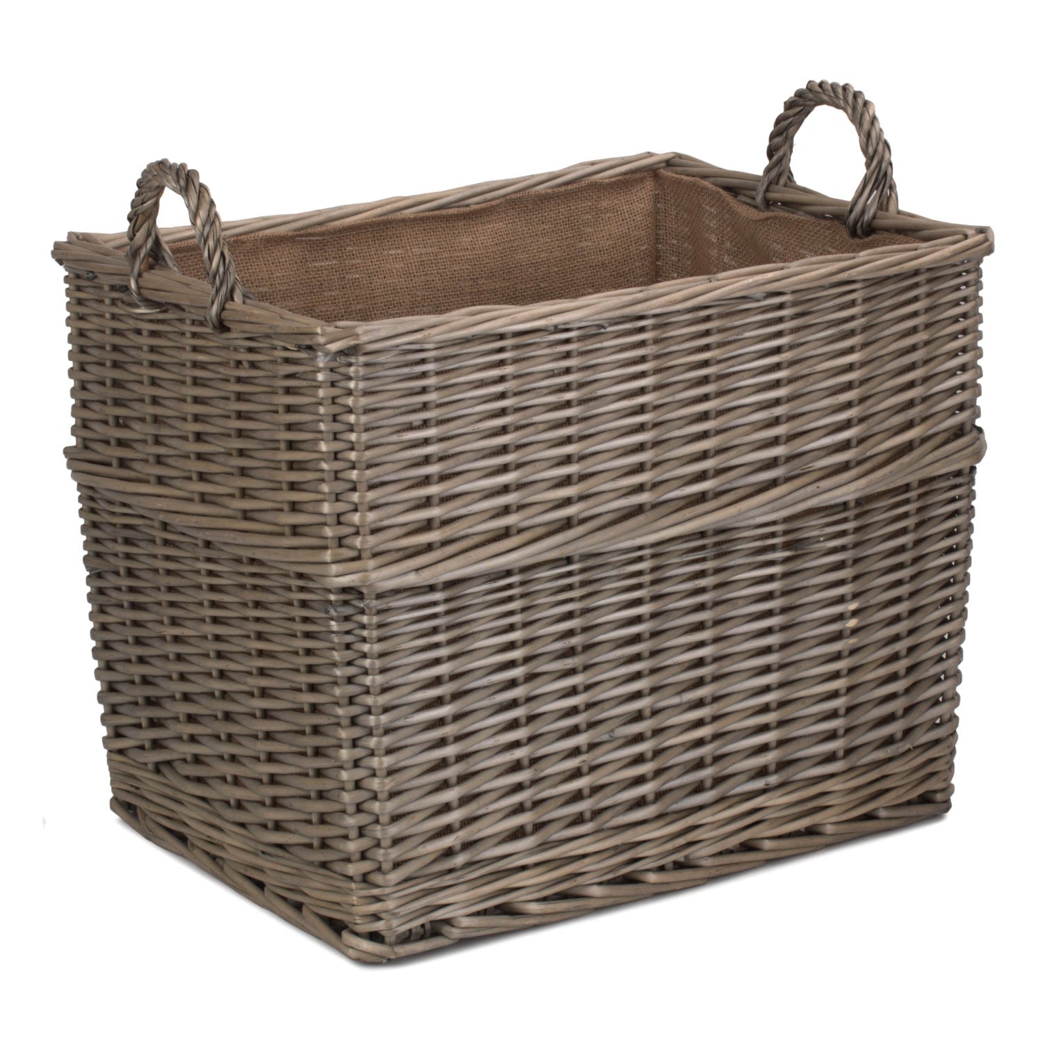 Large Rectangular Lined Wicker Log Storage Basket - REGN