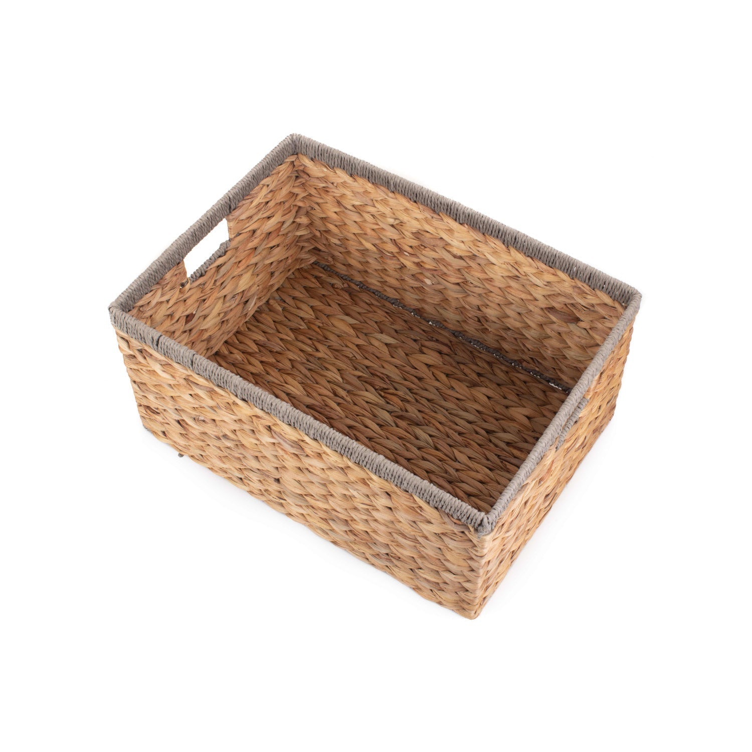 Large Rectangular Water Hyacinth Storage Basket with Grey Rope Border - REGN