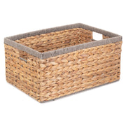 Large Rectangular Water Hyacinth Storage Basket with Grey Rope Border - REGN