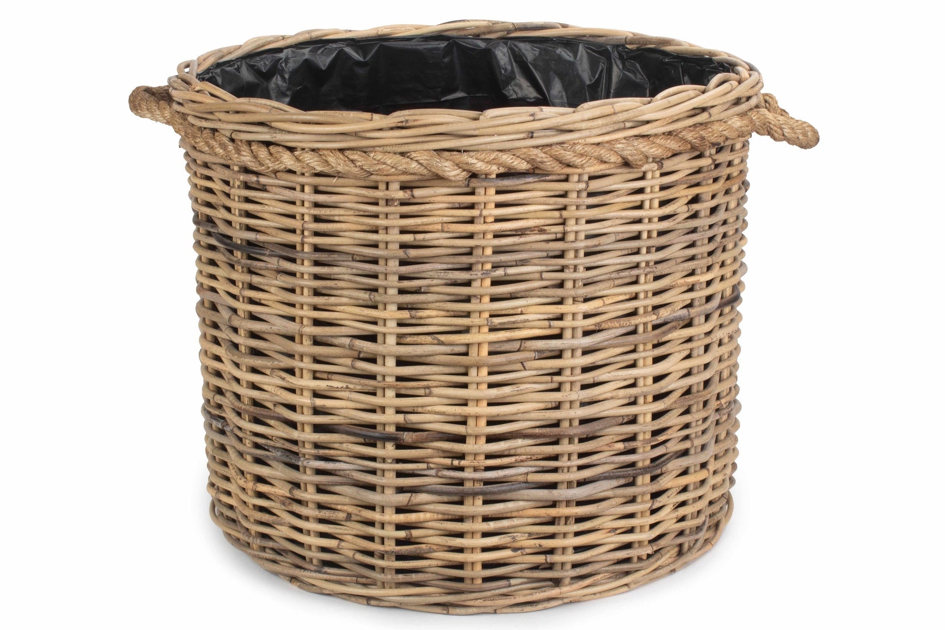 Large Rope Handled Rattan Round Planter With Plastic Lining - REGN