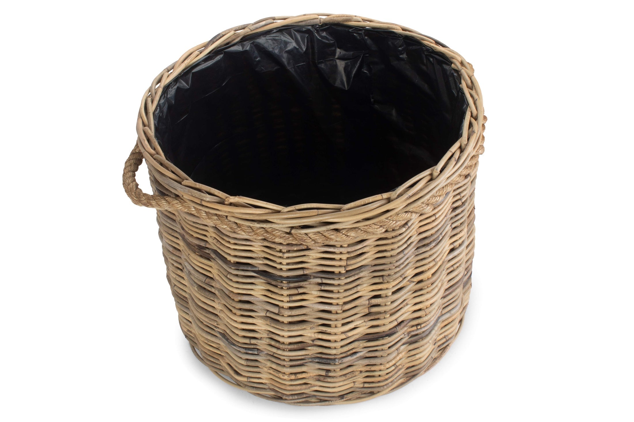 Large Rope Handled Rattan Round Planter With Plastic Lining - REGN