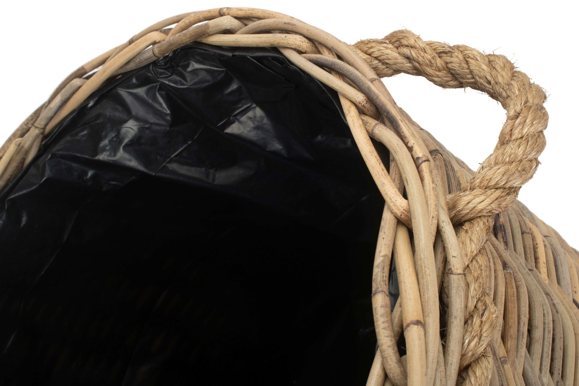 Large Rope Handled Rattan Round Planter With Plastic Lining - REGN