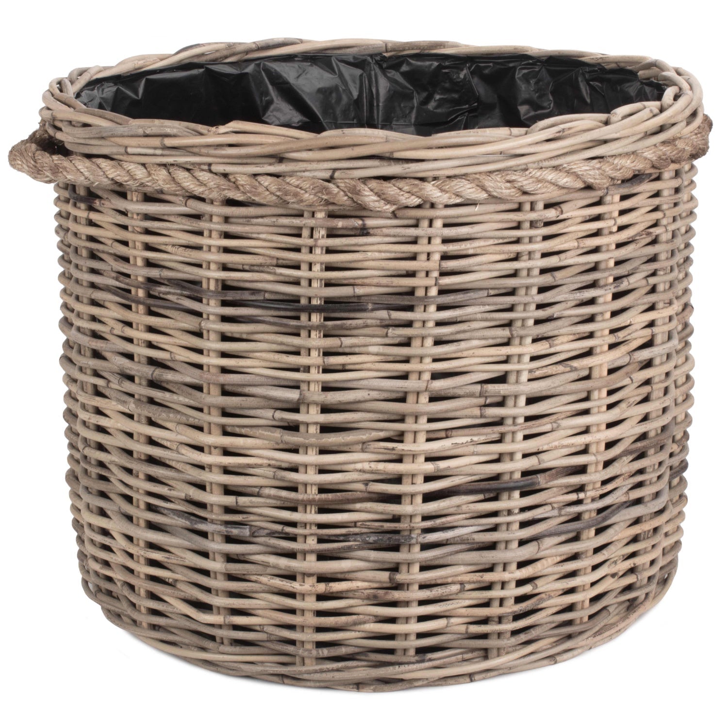 Large Rope Handled Rattan Round Planter With Plastic Lining - REGN