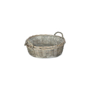 Large Round Antique Wash Display Tray Basket With Plastic Lining - REGN