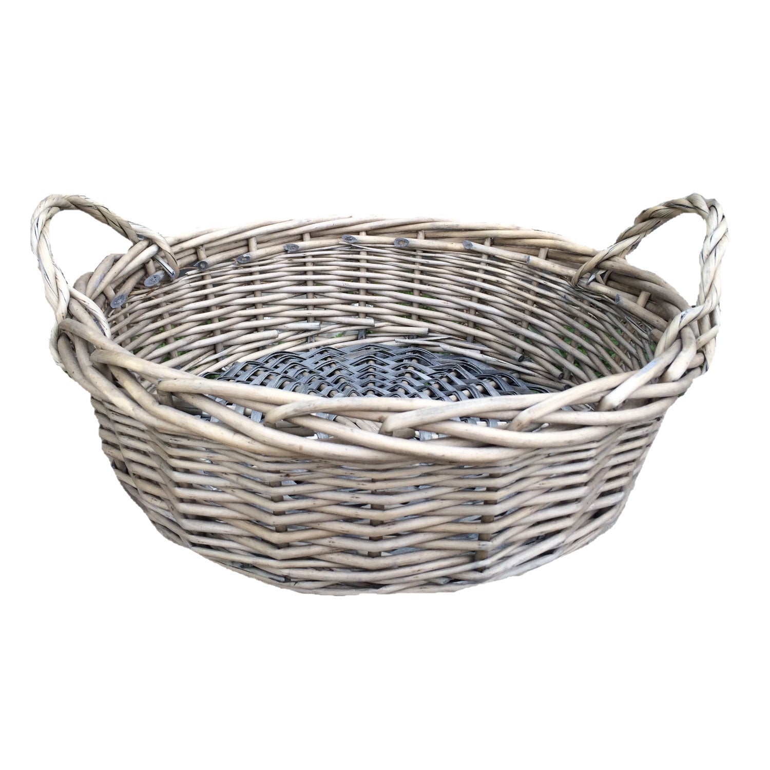 Large Round Antique Wash Willow Display Tray Basket - REGN