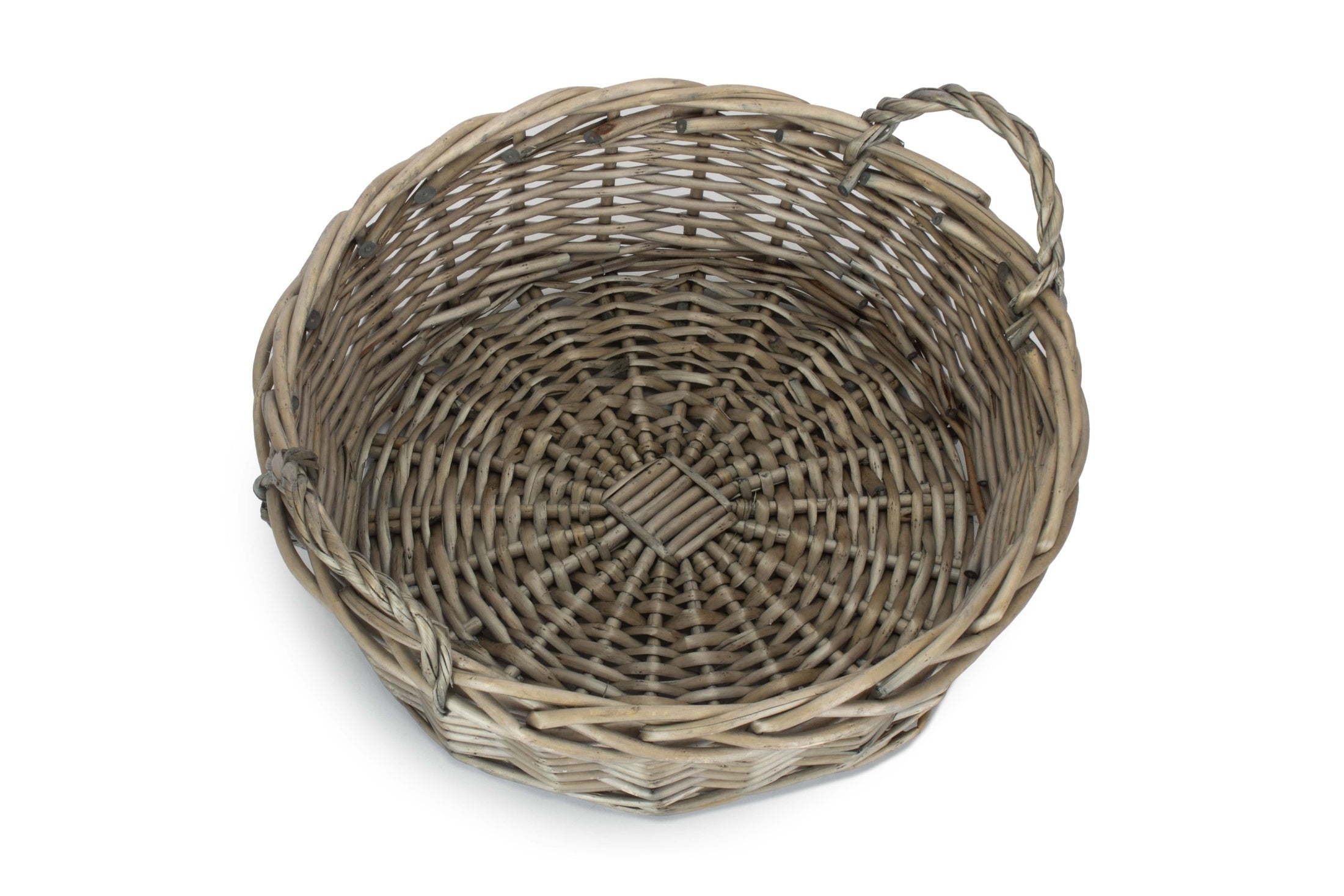 Large Round Antique Wash Willow Display Tray Basket - REGN