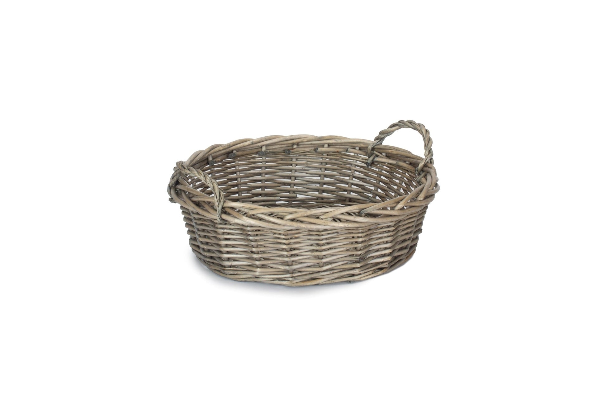 Large Round Antique Wash Willow Display Tray Basket - REGN