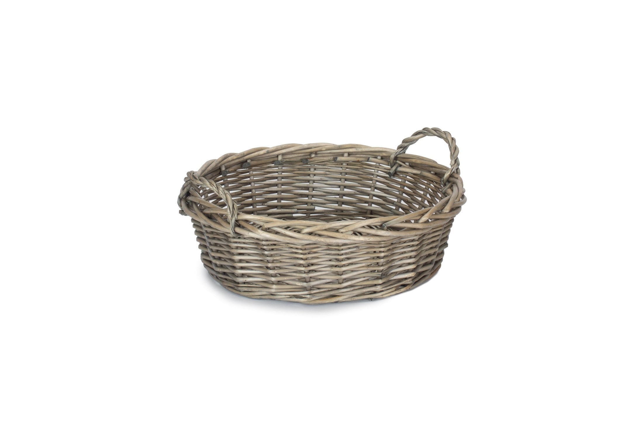 Large Round Antique Wash Willow Display Tray Basket - REGN