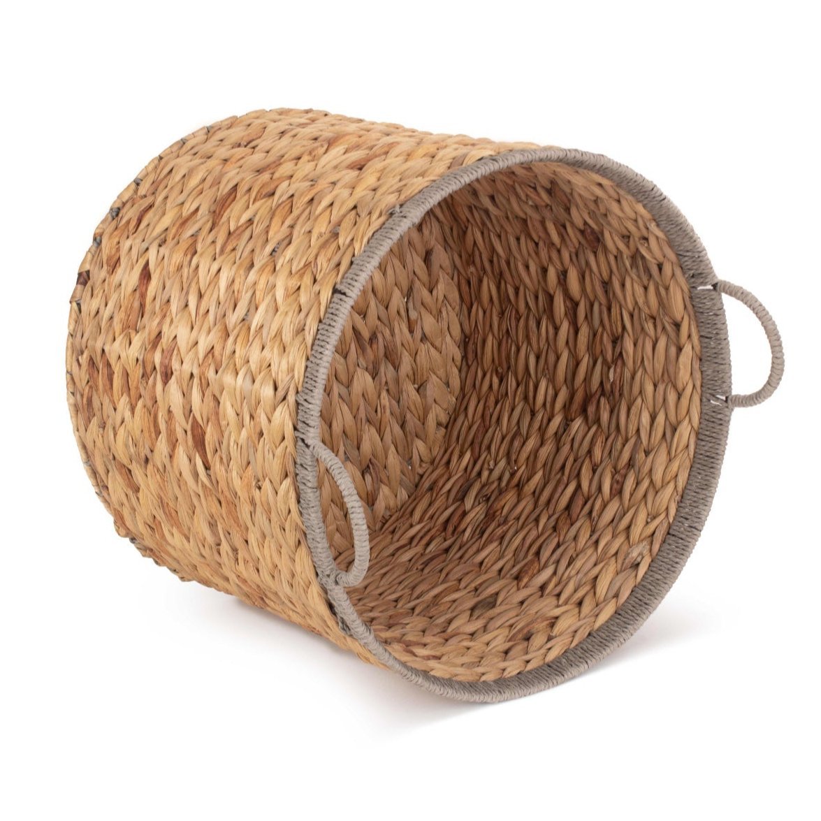 Large Round Water Hyacinth Storage Basket with Grey Rope Border - REGN