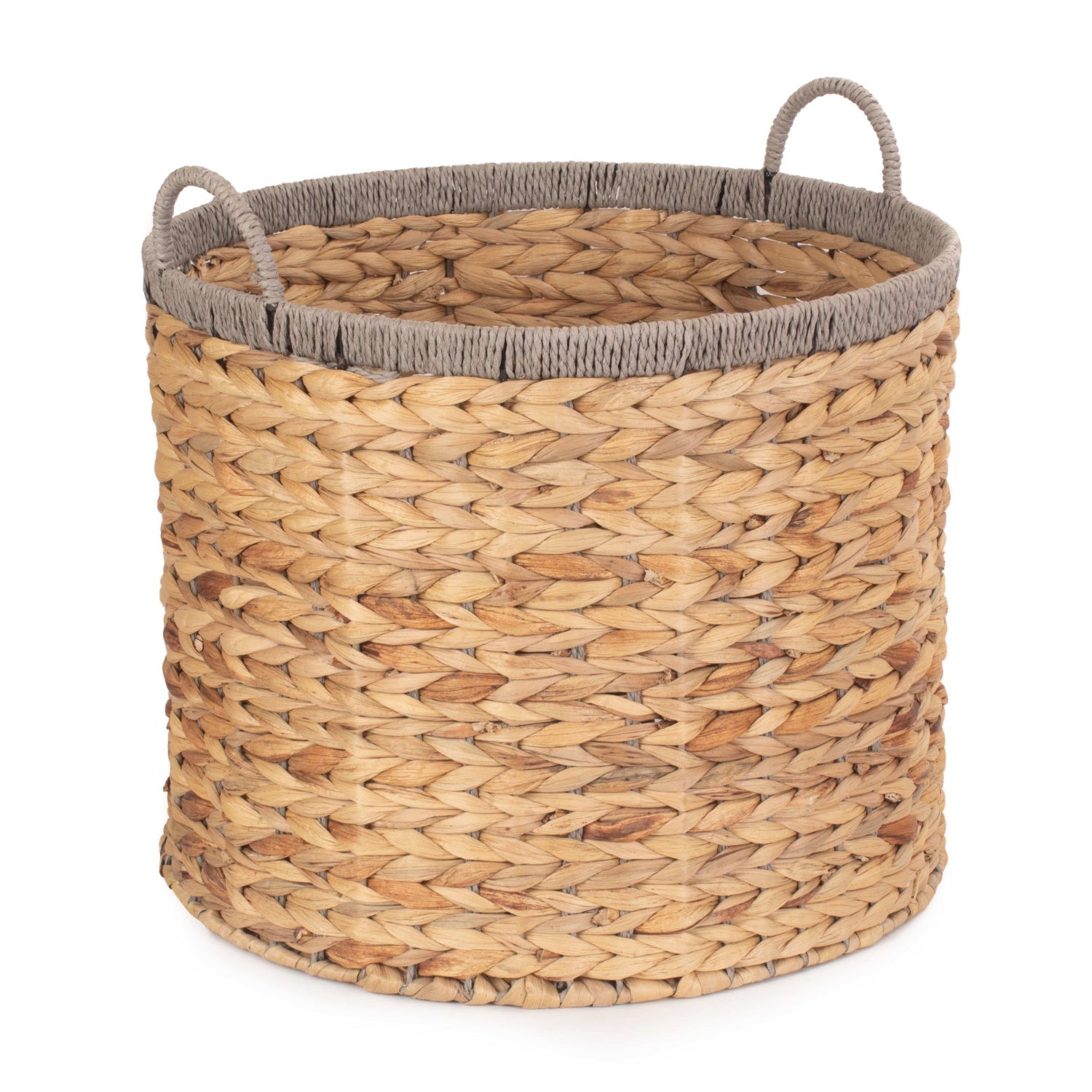 Large Round Water Hyacinth Storage Basket with Grey Rope Border - REGN