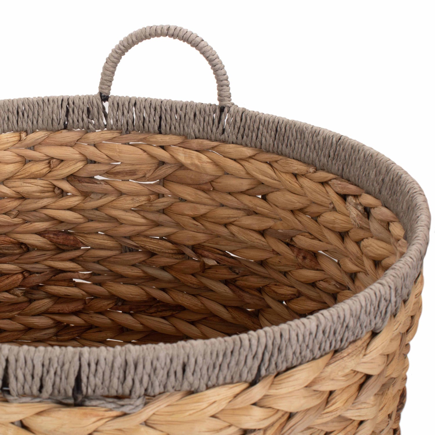 Large Round Water Hyacinth Storage Basket with Grey Rope Border - REGN