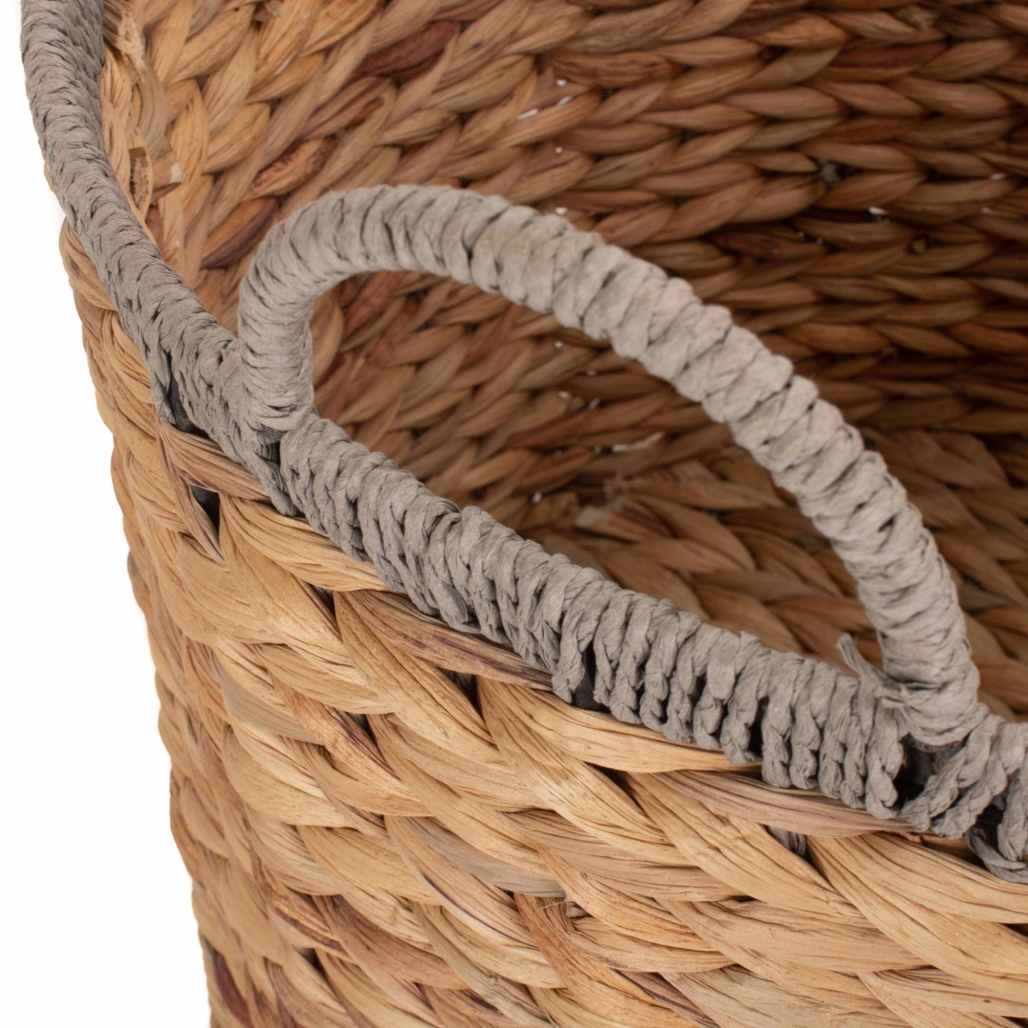 Large Round Water Hyacinth Storage Basket with Grey Rope Border - REGN