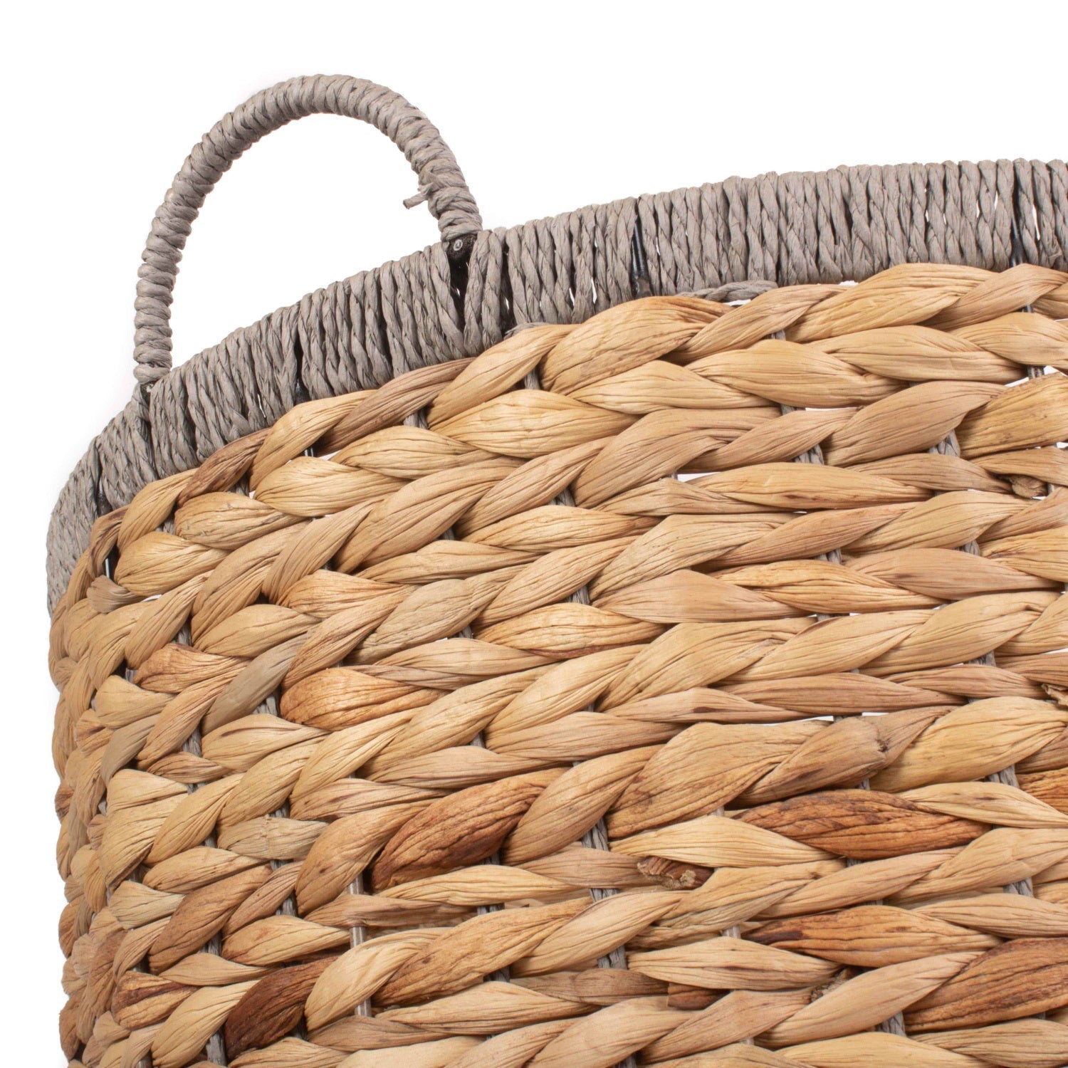 Large Round Water Hyacinth Storage Basket with Grey Rope Border - REGN
