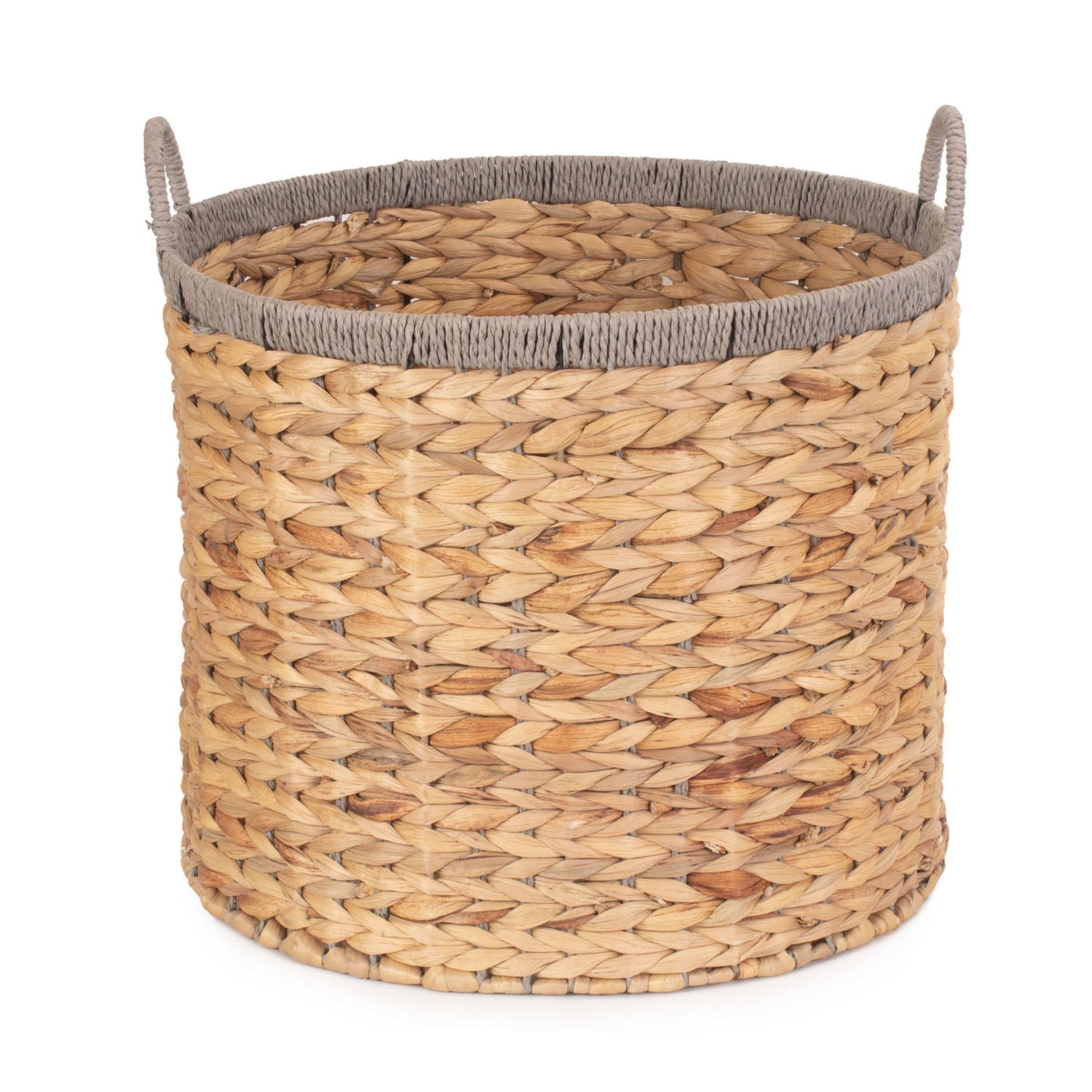 Large Round Water Hyacinth Storage Basket with Grey Rope Border - REGN