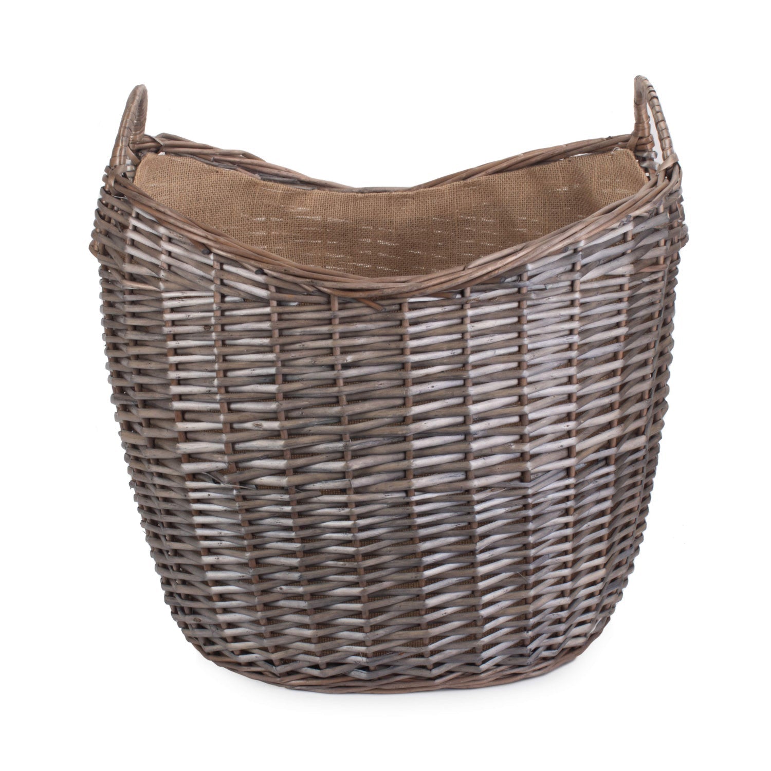 Large Scoop Neck Antique Wash Hessian Lined Basket - REGN