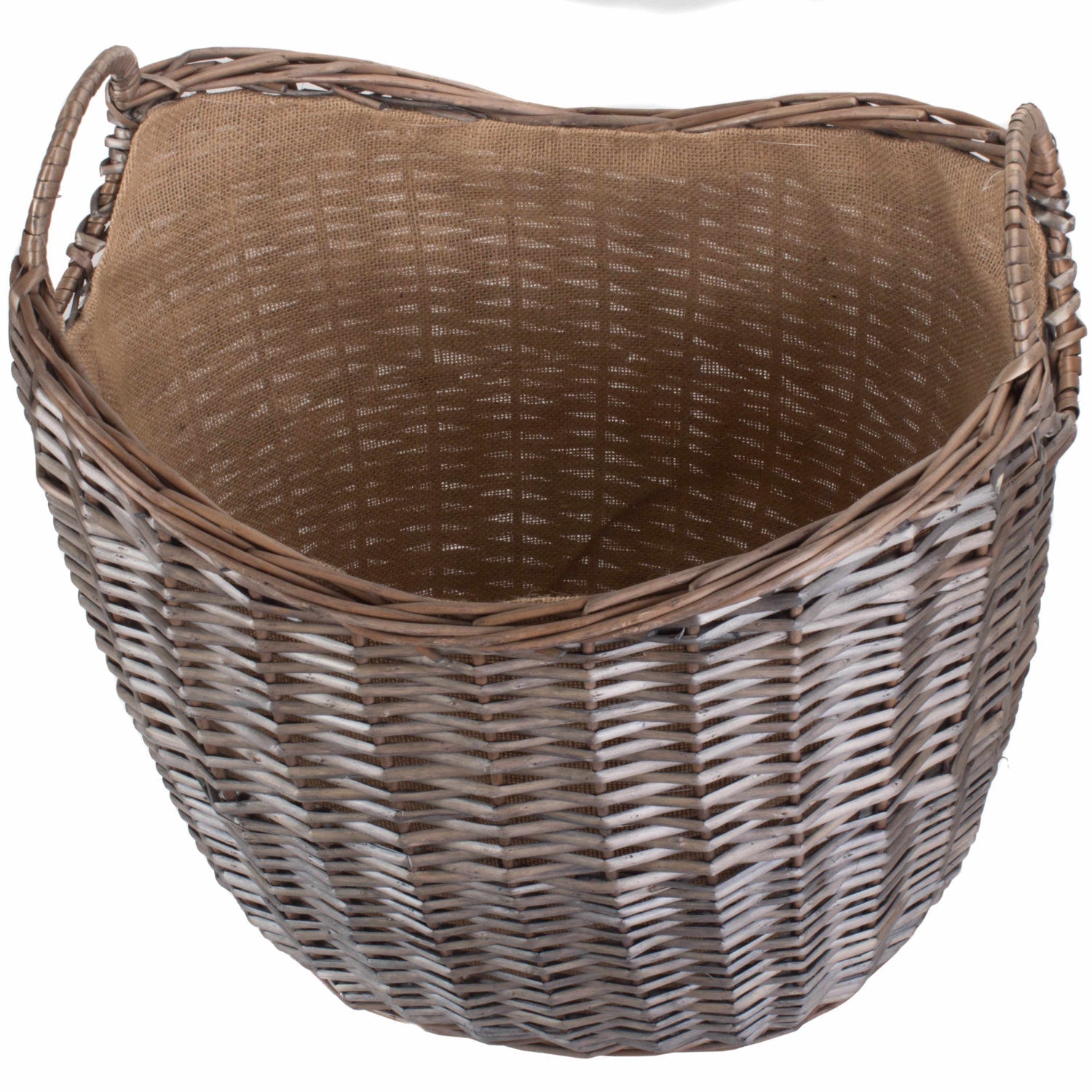 Large Scoop Neck Antique Wash Hessian Lined Basket - REGN