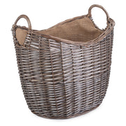 Large Scoop Neck Antique Wash Hessian Lined Basket - REGN
