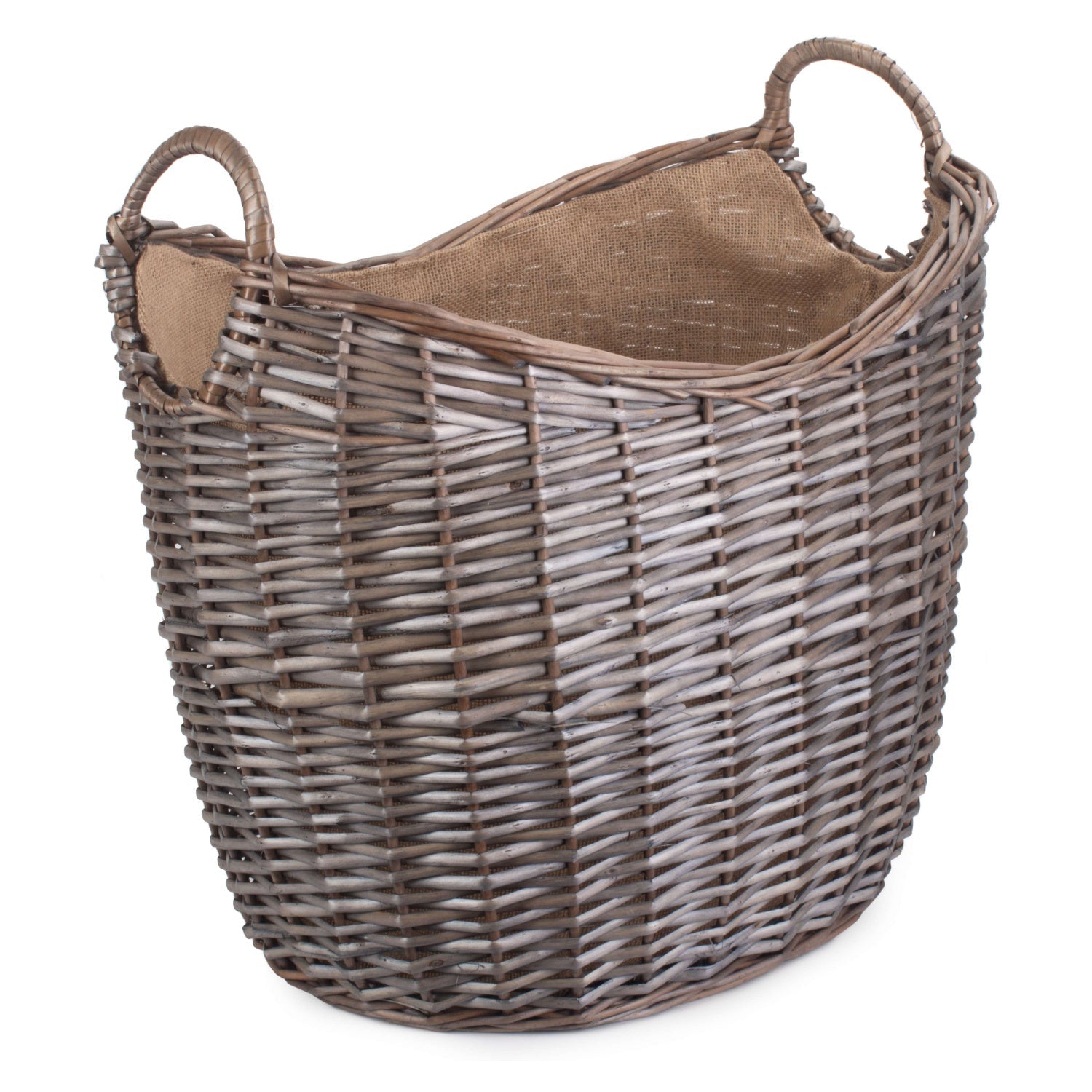 Large Scoop Neck Antique Wash Hessian Lined Basket - REGN