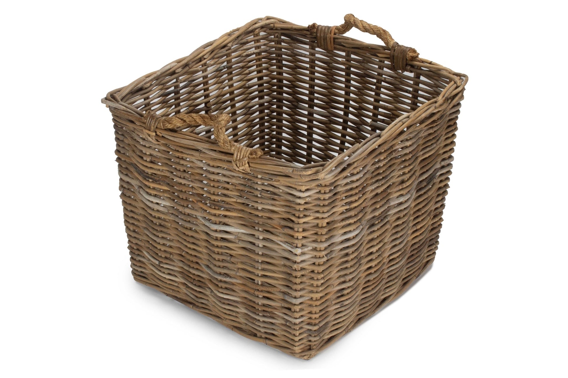 Large Square Grey Rattan Log Basket - REGN