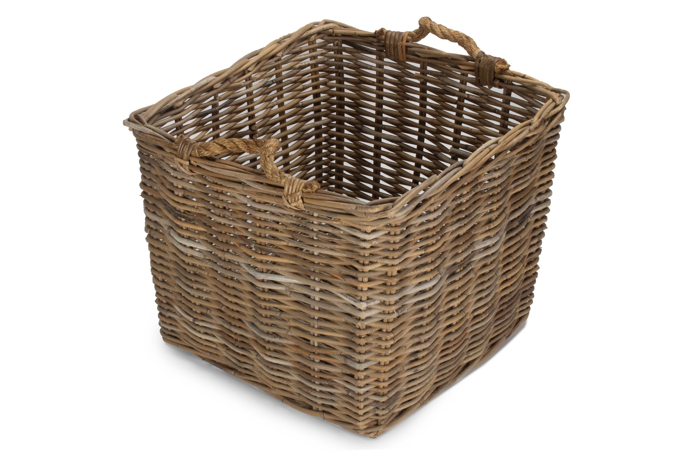 Large Square Grey Rattan Log Basket - REGN