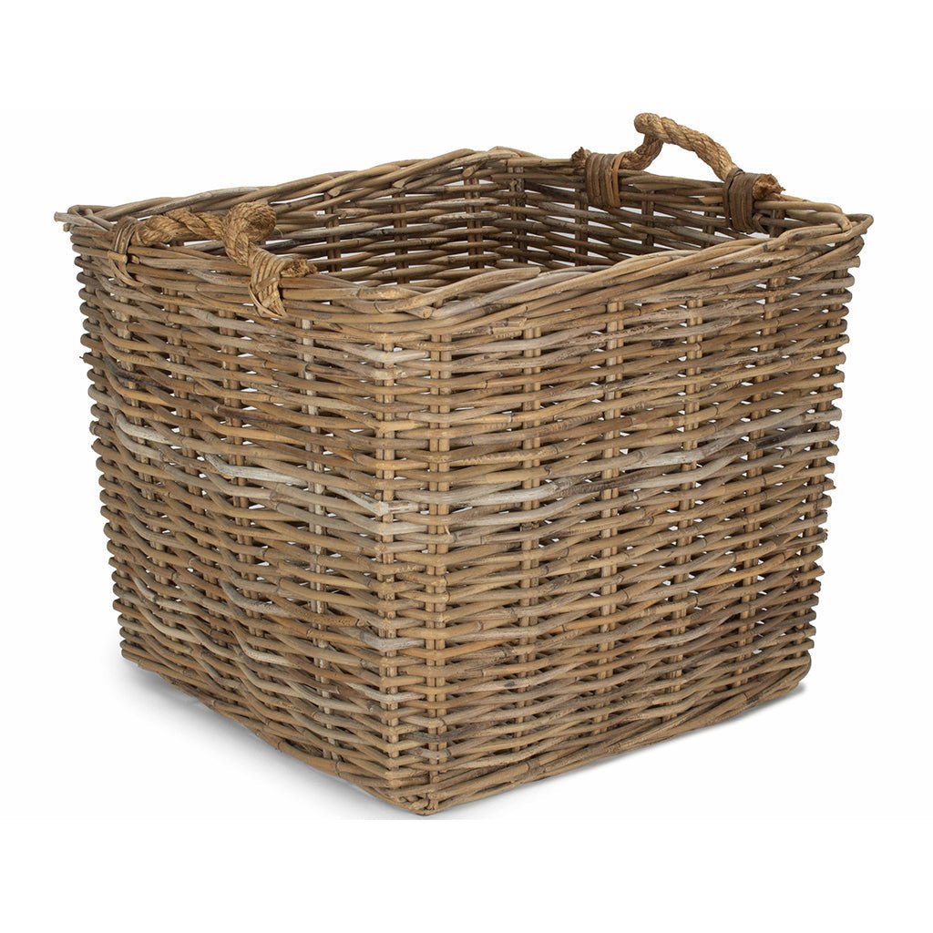 Large Square Grey Rattan Log Basket - REGN