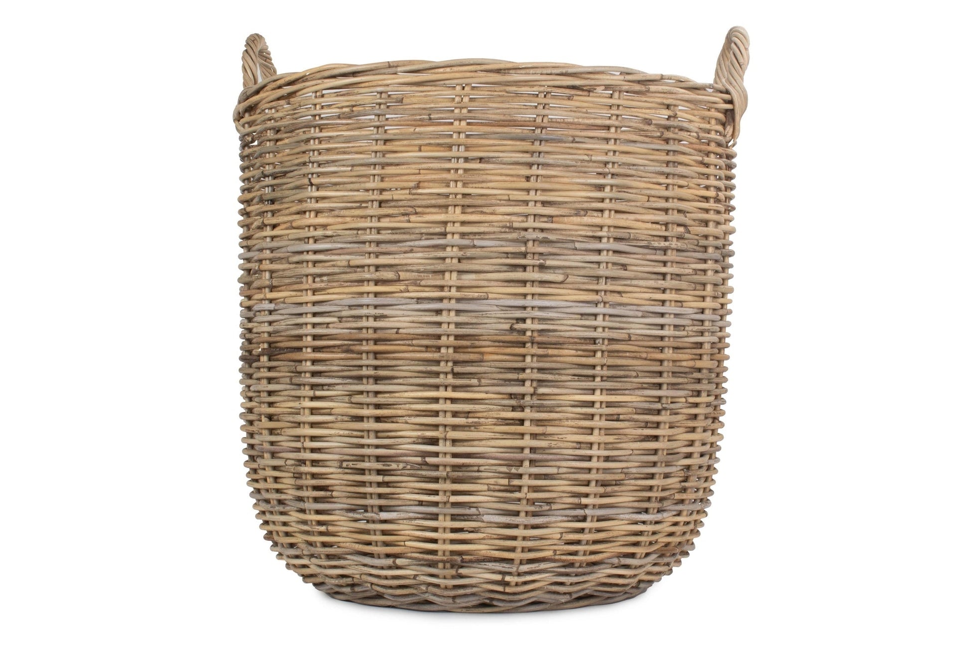 Large Tall Round Fireside Grey Rattan Log Basket - REGN