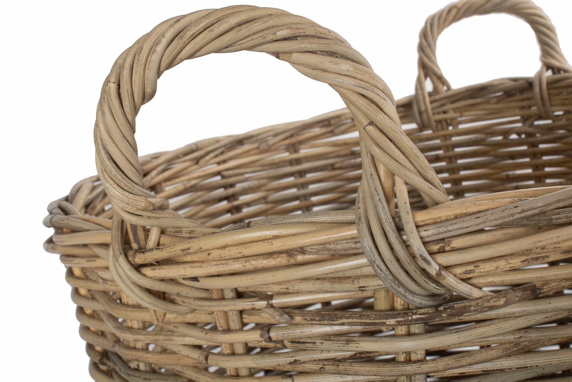 Large Tall Round Fireside Grey Rattan Log Basket - REGN
