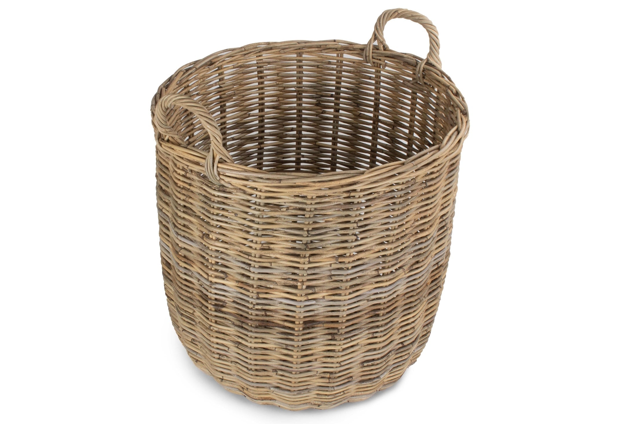 Large Tall Round Fireside Grey Rattan Log Basket - REGN