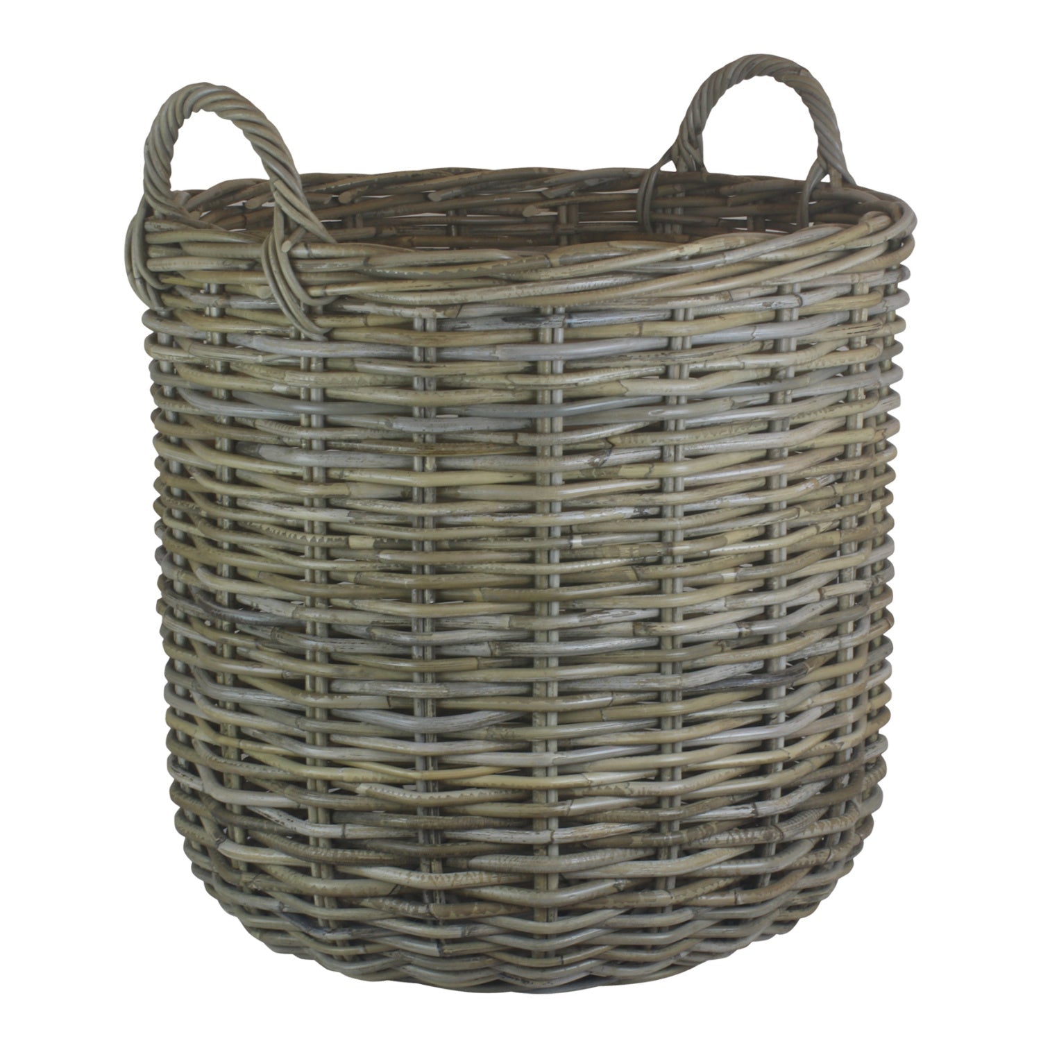 Large Tall Round Fireside Grey Rattan Log Basket - REGN
