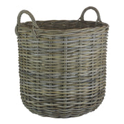 Large Tall Round Fireside Grey Rattan Log Basket - REGN
