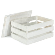 Large Vintage White Wash Slatted Wooden Box with Lid - REGN
