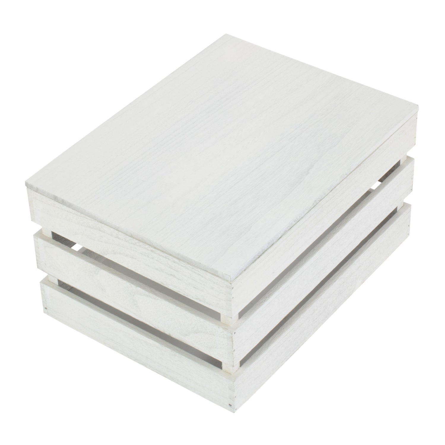 Large Vintage White Wash Slatted Wooden Box with Lid - REGN