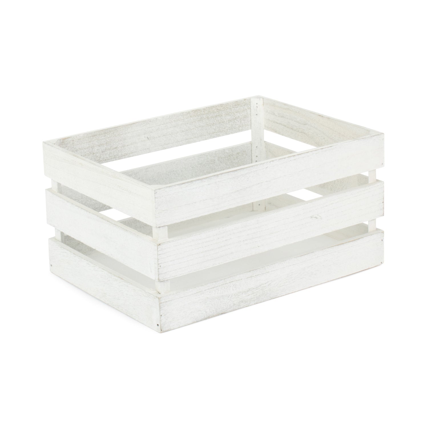 Large Vintage White Wash Slatted Wooden Crate - REGN