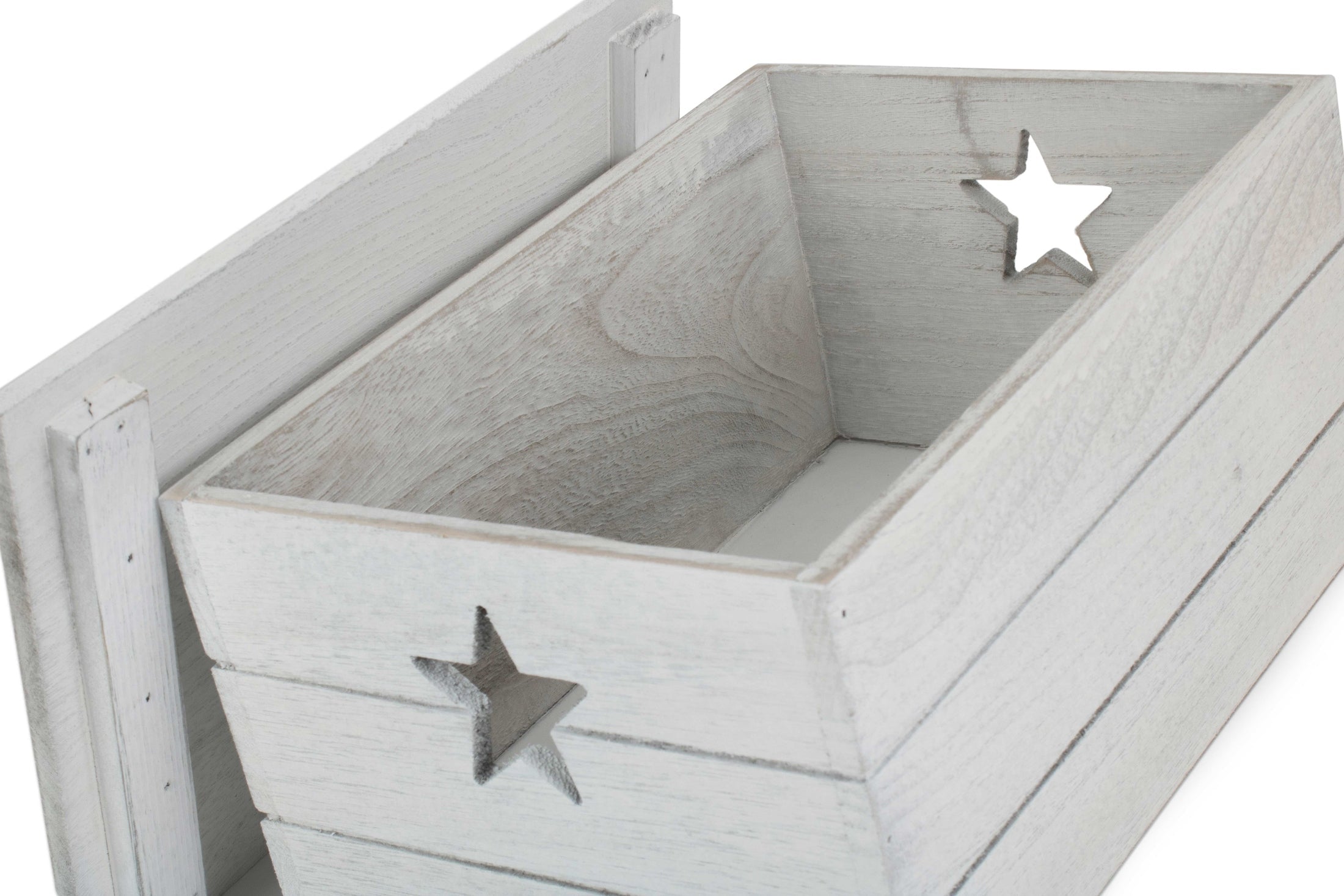 Large Vintage White Wash Star Cut-Out Box with Lid - REGN