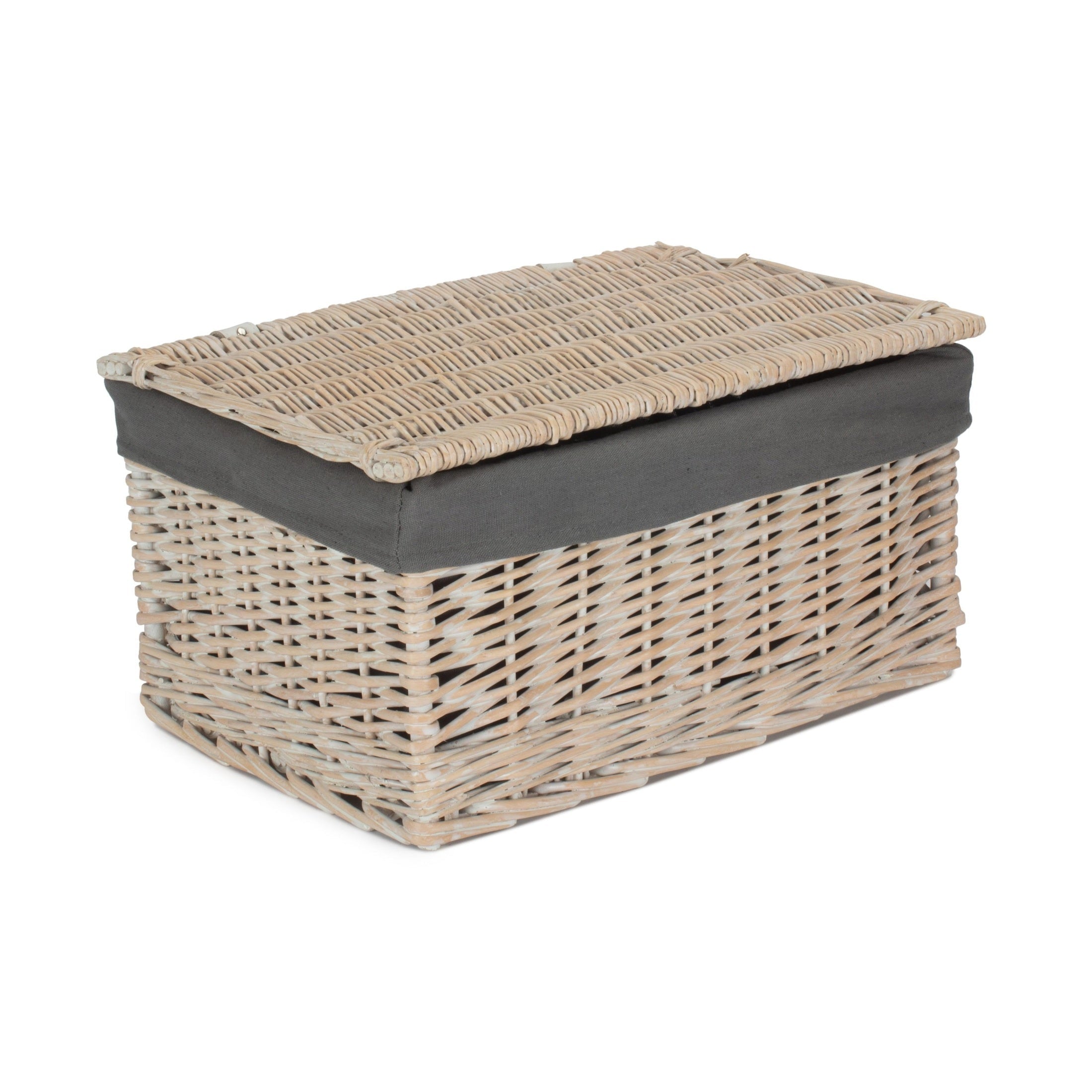 Large White Wash Finish Willow Storage Hamper with Grey Sage Lining - REGN