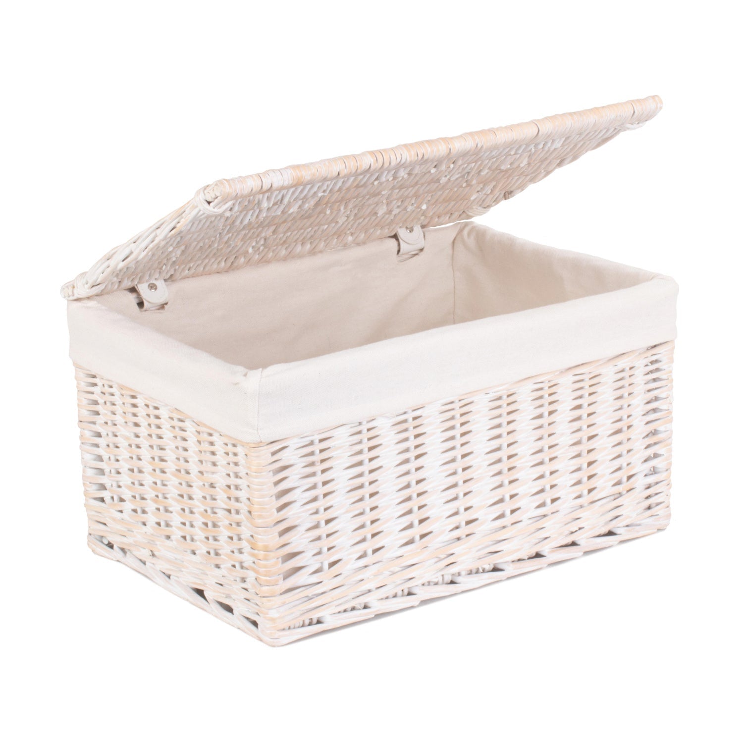 Large White Wash Finish Willow Storage Hamper with White Lining - REGN