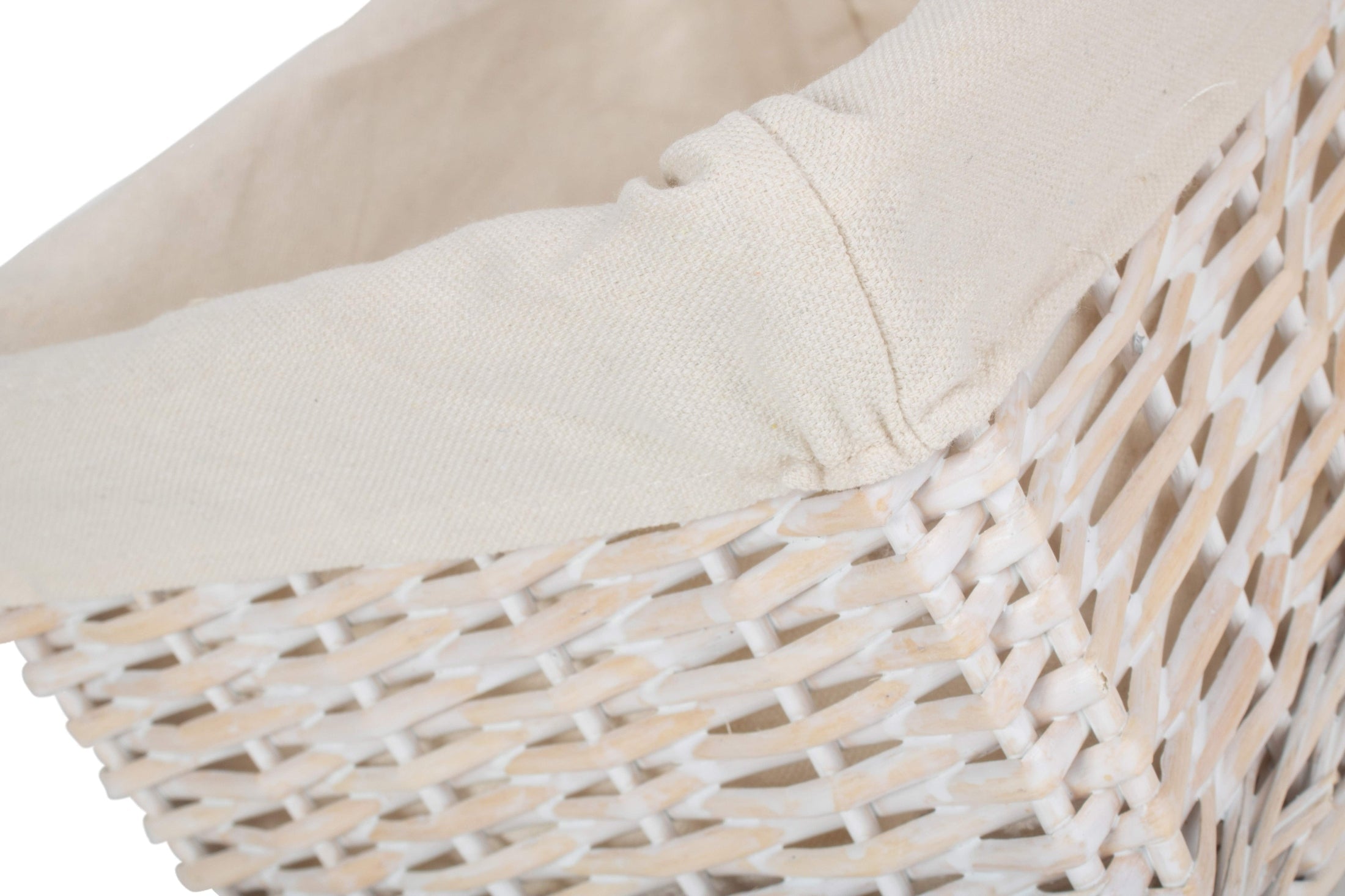 Large White Wash Wicker Storage Basket with White Lining - REGN