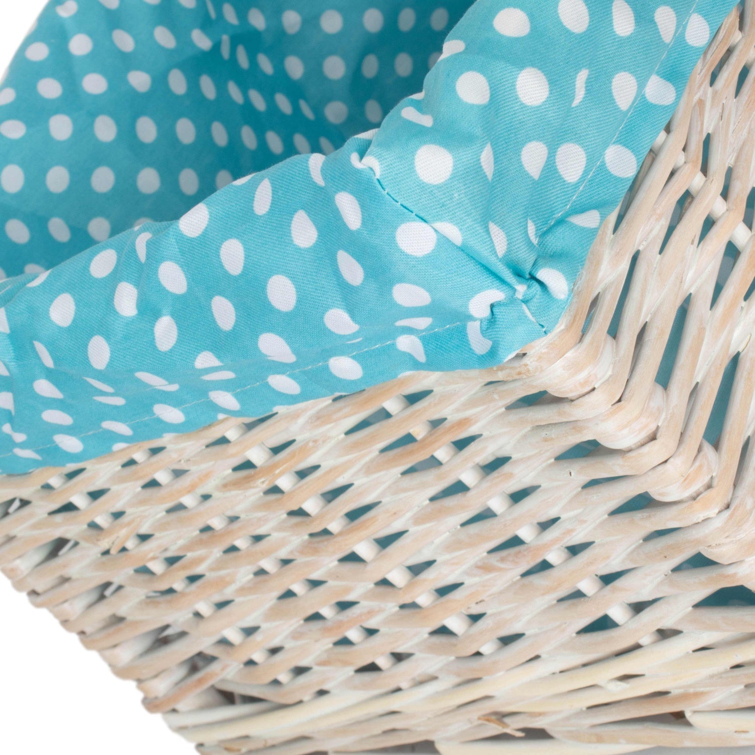 Large White Wash Willow Storage Basket with Blue Spotty Lining - REGN