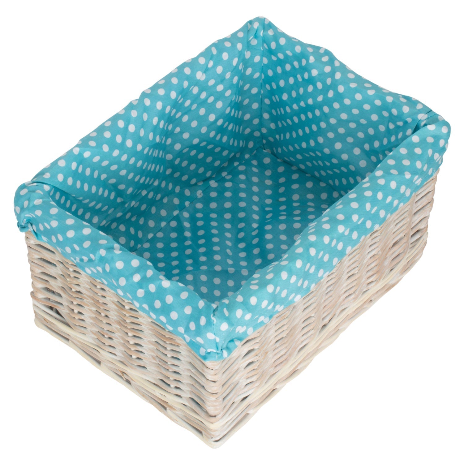 Large White Wash Willow Storage Basket with Blue Spotty Lining - REGN