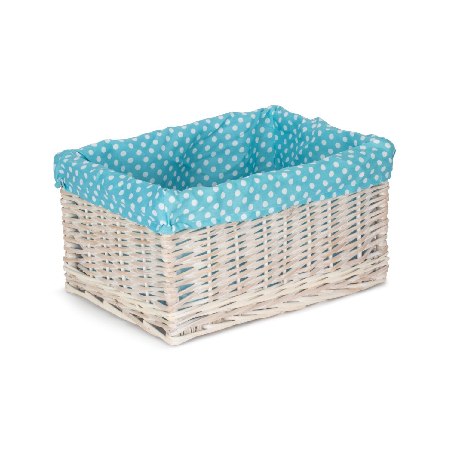 Large White Wash Willow Storage Basket with Blue Spotty Lining - REGN