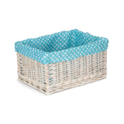 Large White Wash Willow Storage Basket with Blue Spotty Lining - REGN