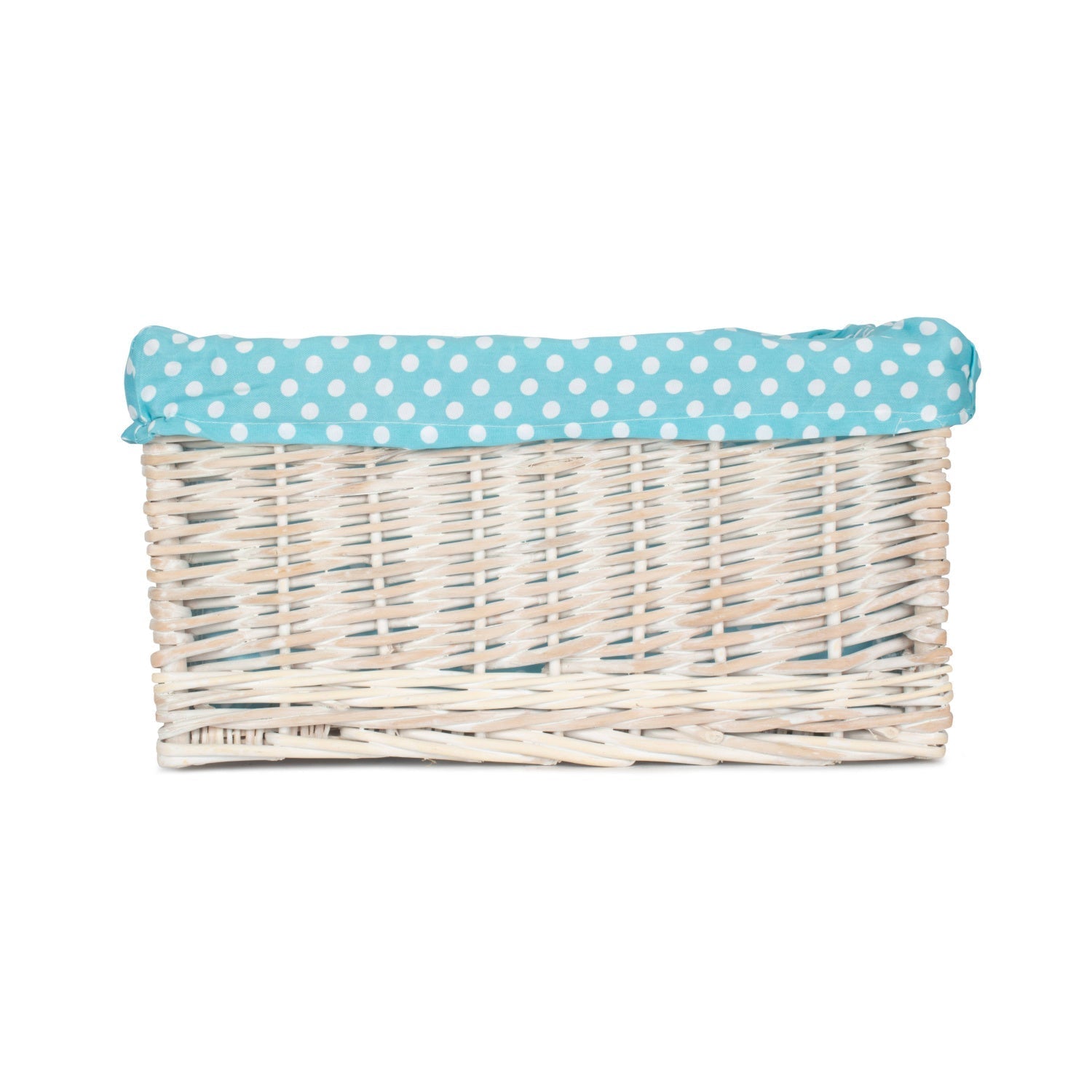Large White Wash Willow Storage Basket with Blue Spotty Lining - REGN
