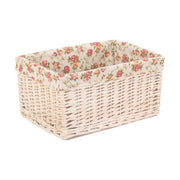 Large White Wash Willow Storage Basket with Garden Rose Lining - REGN