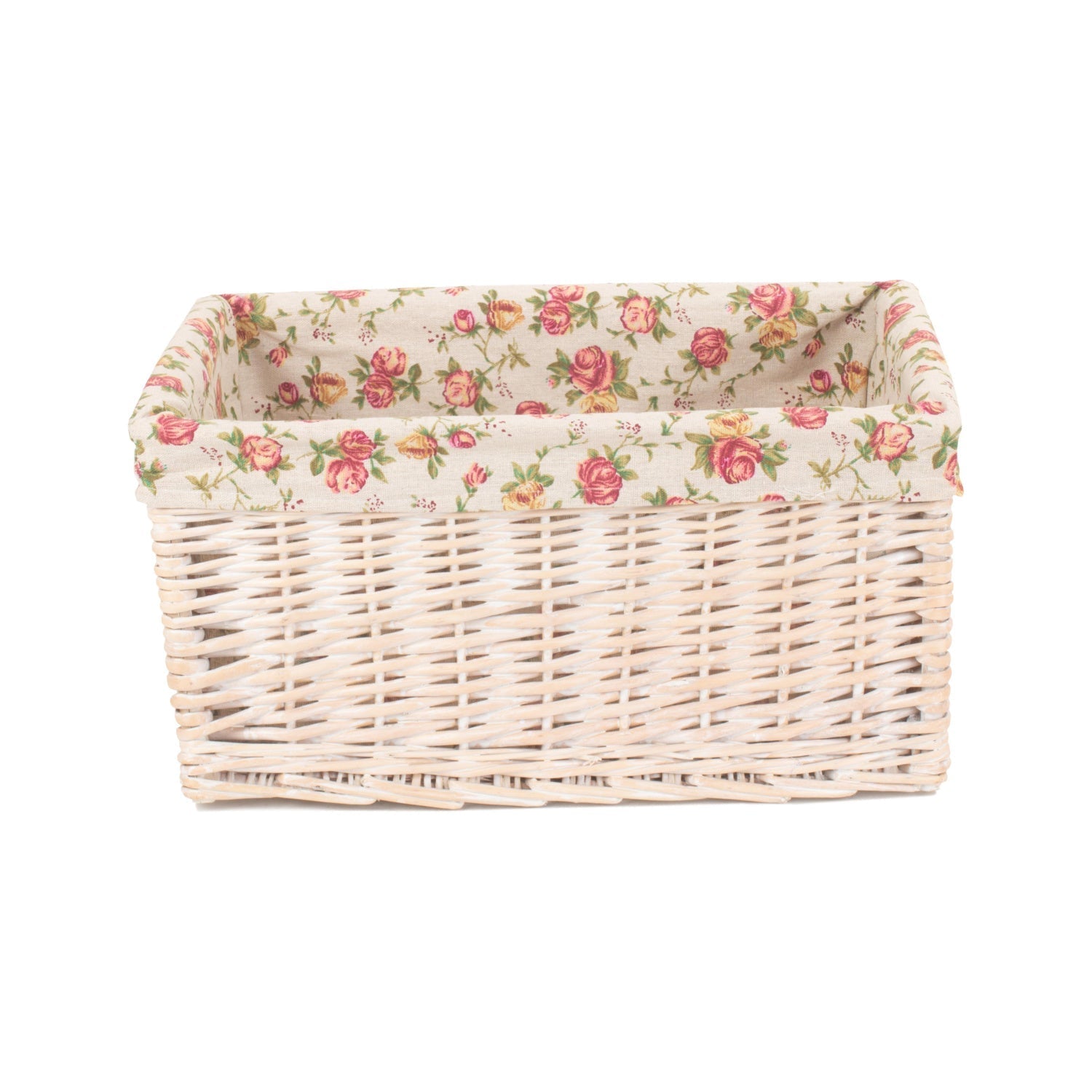 Large White Wash Willow Storage Basket with Garden Rose Lining - REGN