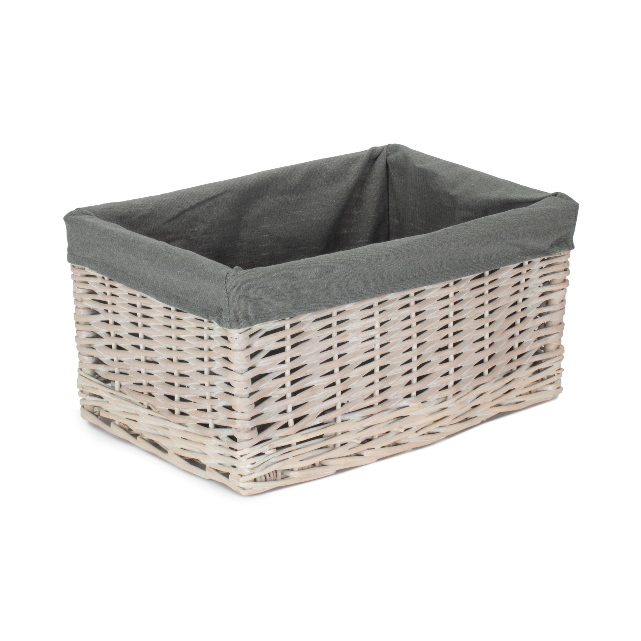 Large White Wash Willow Storage Basket with Grey Sage Lining - REGN