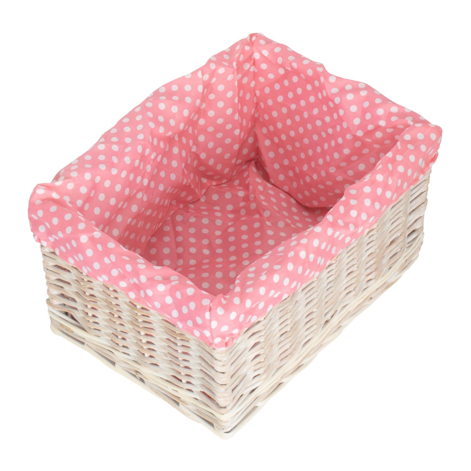 Large White Wash Willow Storage Basket with Pink Spotty Lining - REGN